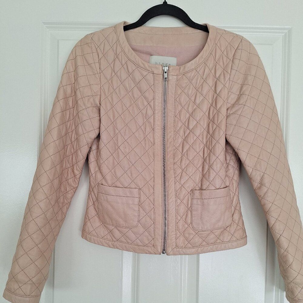 Hinge Quilted Leather Jacket  crem pink size‎ xs